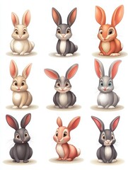 Obraz premium Cute Rabbits Cartoon Mascot Characters 9. Set Vector Collection