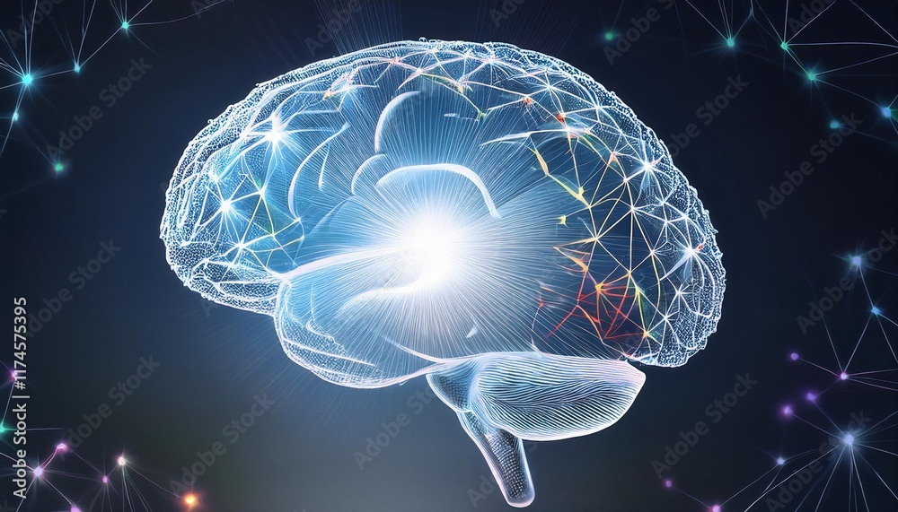 Poster intricate neural network mapping within the human brain showcasing complex connections and pathways 