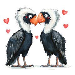 Obraz premium Cute Illustration of Two Lammergeiers in Love Surrounded with Hearts for Valentine's Day Celebration