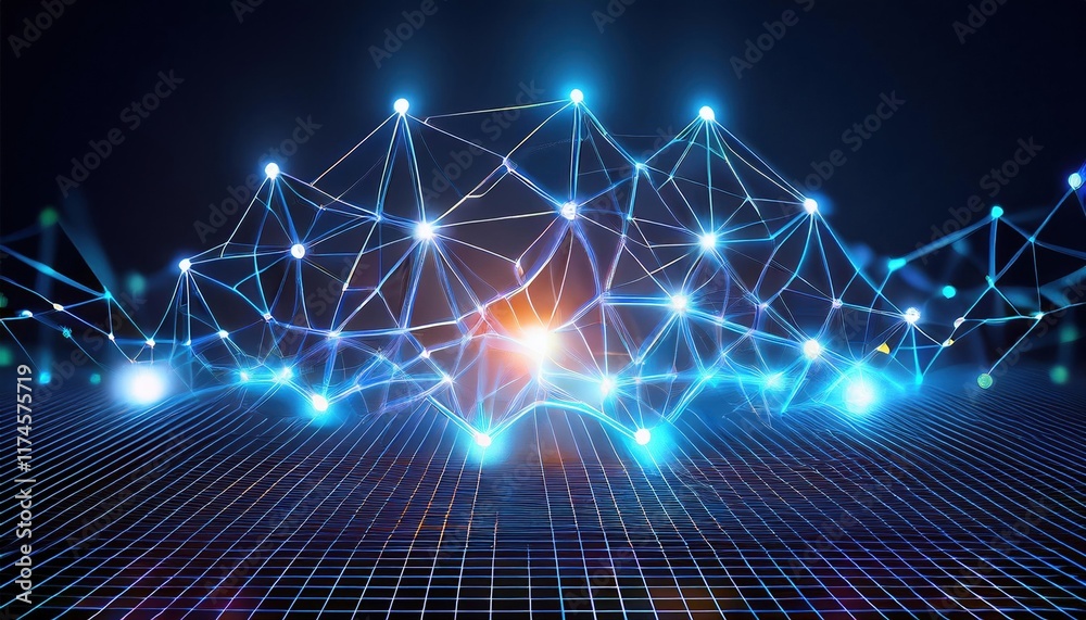 Poster intricate network of interconnected lines and dots forming a complex visual representation of techno