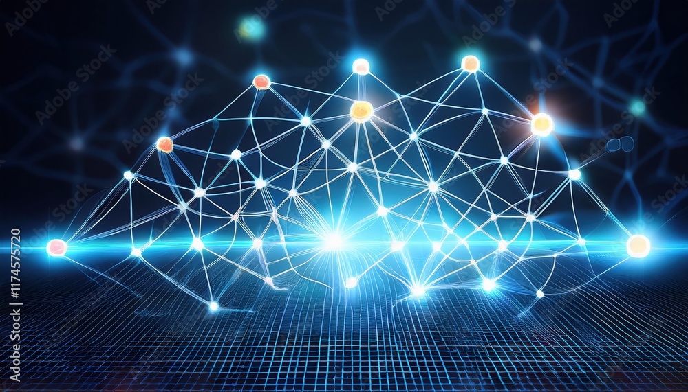 Poster intricate network of interconnected lines and dots forming a dynamic visual representation of connec