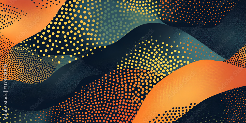 Poster abstract wavy pattern with gold dots: a captivating abstract backdrop featuring a mesmerizing interp