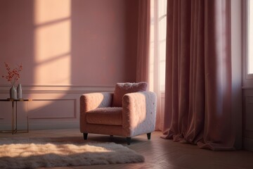 Cozy pink fur chair minimalist.