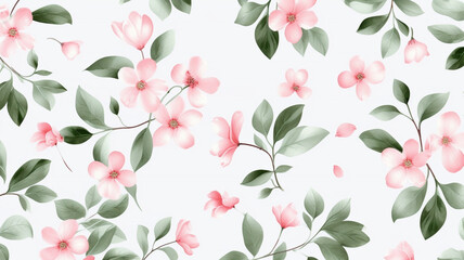 Obraz premium Watercolor seamless pattern. Hand drawn floral illustration isolated on white background. Soft pastel green and blue floral design, hand-drawn seamless pattern 