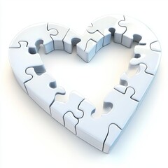 White Puzzle Pieces Forming a Heart Shape on a Light Background for Concept of Love and Unity