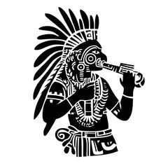 Fototapeta premium Aztec Warrior Playing A Wind Instrument