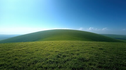 Fototapeta premium A serene green hill under a clear blue sky, showcasing nature's tranquility.