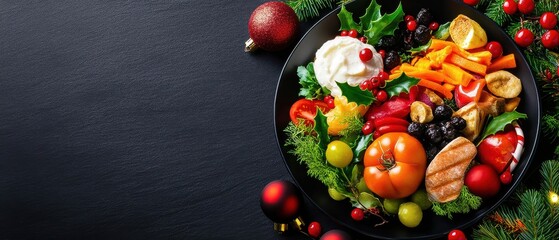 [Holiday Spirit Food Cheer Gratitude] Fresh Fruits and Veggies Platter with Creamy Dip & Green Wreath