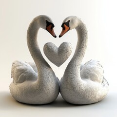 Fototapeta premium Elegant Swans Forming Heart Shape with Their Necks in a Minimalist Setting