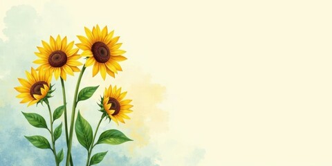 Sunflowers in a Soft Watercolor Setting A Delightful Floral Design with Ample Space for Text or Images