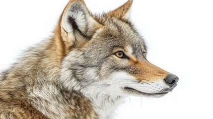 Fototapeta premium A close-up profile of a wolf against a white background, showcasing its features.