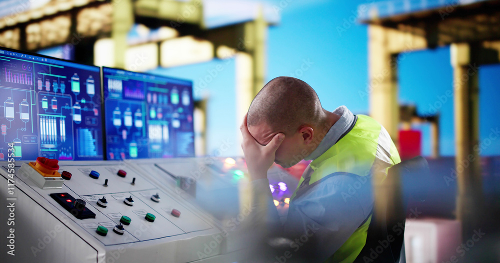 Aufkleber unhappy engineer operator in trouble