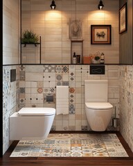 [modern bathroom options tiles] Modern Bathroom Design with Colorful Mosaic Tile Floor and White Sink Surround
