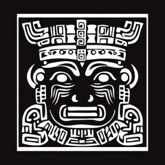 Stylized Monochromatic Aztec Mask Design Illustration