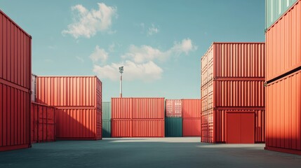 Fototapeta premium Containers in shipping yard, shipping port -