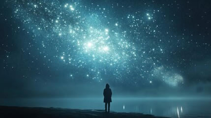 Silhouette of a Figure Under a Starry Sky