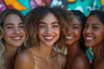 Fototapeta premium Celebrating International Women of Color Day amidst a Colorful Mural A Visual Ode to Diversity, Empowerment, and Unity on Earth Day and World Culture Day