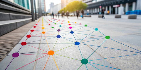 group of people in the park, Abstract dot point connect with gradient line .design , internationalization social network or business big data connection technology concept
