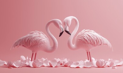 Flamingos forming heart shape studio art pink close-up love