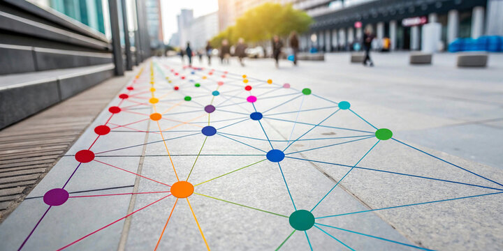 group of people in the park, Abstract dot point connect with gradient line .design , internationalization social network or business big data connection technology concept