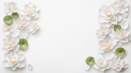 A white background with a bunch of flowers and leaves