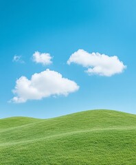 Fototapeta premium Tranquil Easter Landscape Pastel Green Hills and Blue Sky with Clouds for Easter, Earth Day, and Spring