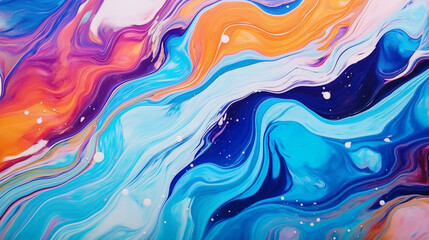 Vibrant Abstract Fluid Art with Swirling Blue, Pink, and Orange Hues