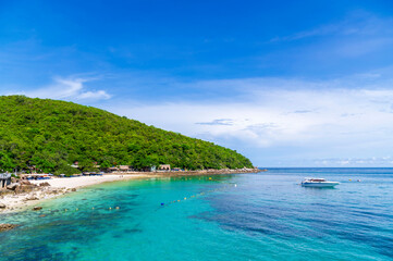 Tropical white sand beach and sea at sangwan beach on larn island, Pattaya City, Chonburi, Thailand