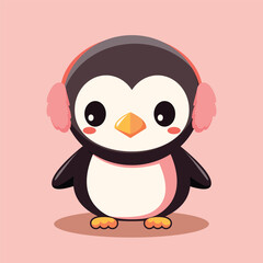 Cute cartoon penguin on a pink background