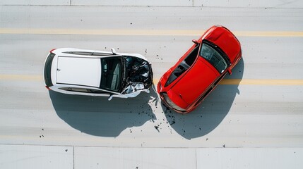 Car accident scene highway aerial view urban collision