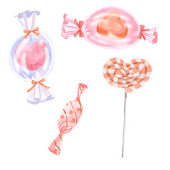 Watercolor style of pink candy. Sweet element for decorate your valentine card.