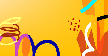 Aesthetic abstract boho background vector illustration. Dynamic colored shapes, lines and scribbles for banner, web, wallpaper and prints.