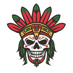 Decorated Skull Wearing Native American Headdress