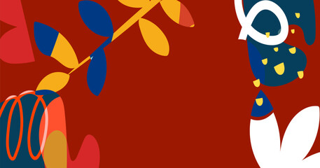 Aesthetic abstract boho background vector illustration. Dynamic colored shapes, lines and scribbles for banner, web, wallpaper and prints.