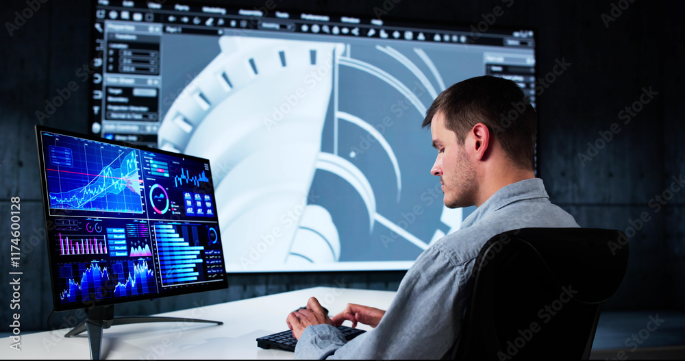 Aufkleber Engineer Doing 3D CAD Model Design On Computer