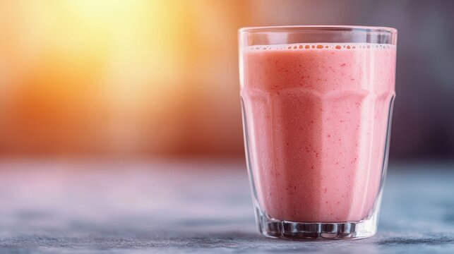 Fruit Whey Protein Smoothie Kitchen Counter Beverage Bright Atmosphere Close-Up Health Concept