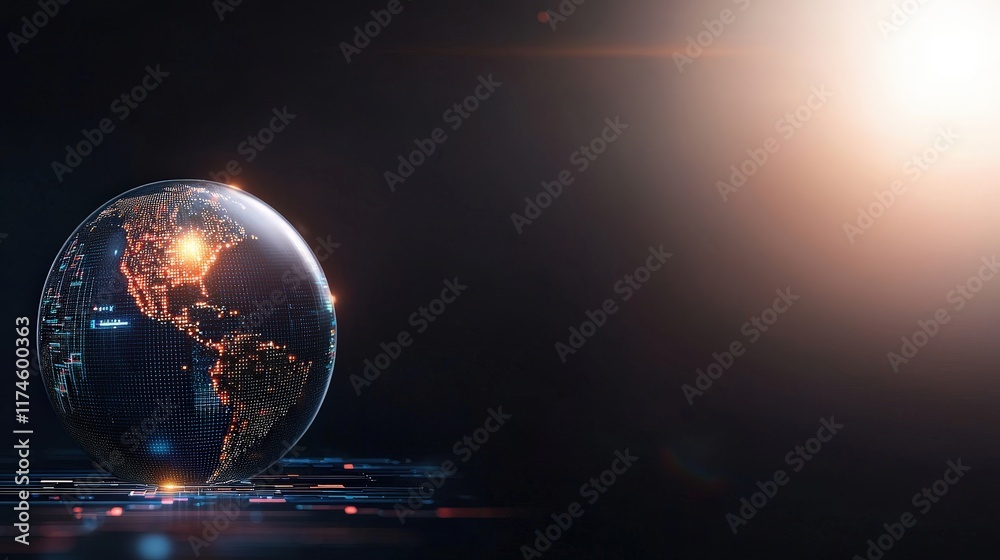 Wall mural a globe with a red dot on it is on a dark background