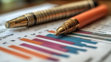Close-up of Pens Resting on a Financial Report