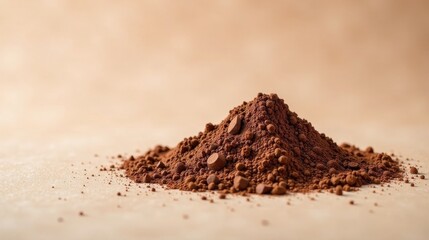 A Rich Mound of Cocoa Powder, a Culinary Delight on a Neutral Background
