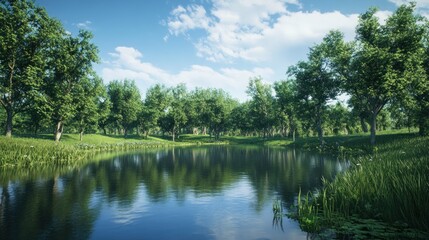 Fototapeta premium Tranquil Pond in a Lush Forest