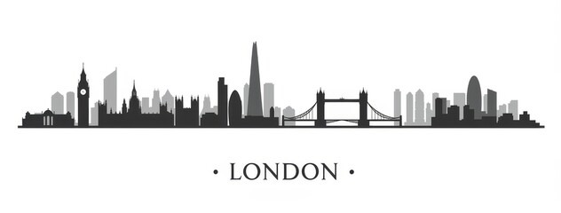 Obraz premium Minimalist Black and White London Skyline Illustration with Iconic Landmarks