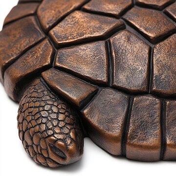 A detailed bronze turtle sculpture showcasing textured shell and head.