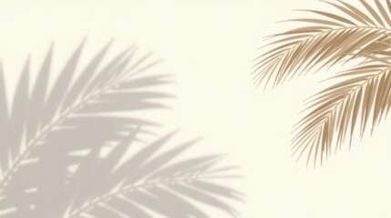 Serene Palm Fronds and Shadows on a Neutral Background, Ideal for Design Projects and Artistic Endeavors