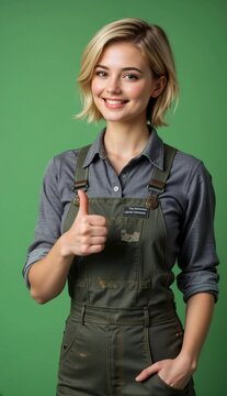a vertical video of Pretty woman in blue overalls with a wrench. Suitable for construction, engineering, maintenance, DIY, industrial, or female empowerment concepts.