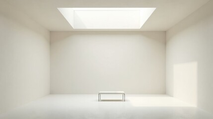 Minimalist Interior Design A Simple White Room with a Single Bench and Overhead Light Source