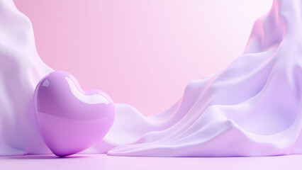 Lavender Heart And Draped Fabric, Creating A Soft And Elegant Romantic Scene With Pastel Colors And Smooth Textures