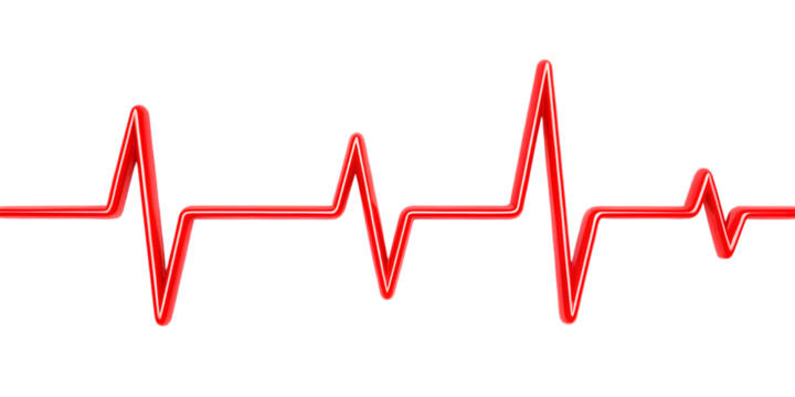 Red Heartbeat ECG Line Isolated on Transparent Background
