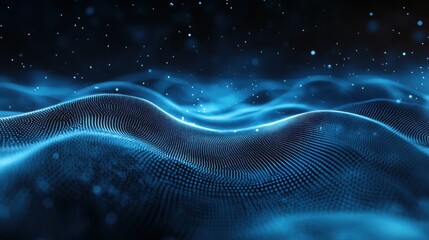 Abstract blue particle wave background image.