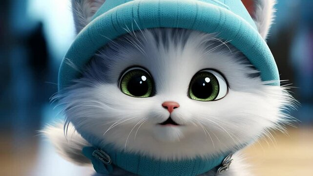 Charming feline: a lovable animated kitten capturing hearts with its endearing behavior, showcasing whimsy, innocence, and the joy of companionship in a heartwarming visual experience.