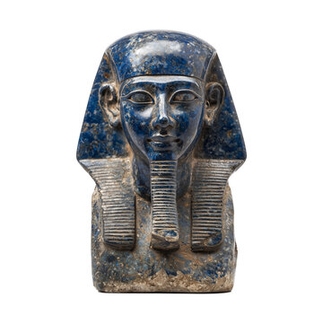 Ancient Egyptian statue of Hapi, crafted from deep blue stone, showcasing intricate details and historical significance, symbolizing fertility and abundance in Egyptian mythology